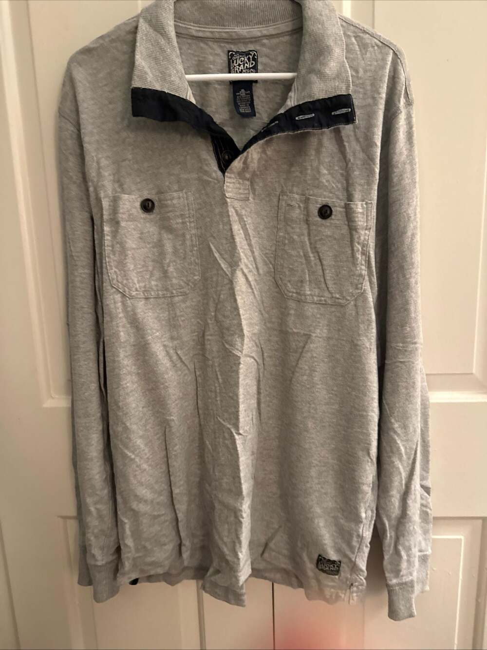 Lucky Brand Long Sleeve Henley Shirt Gray Size XL